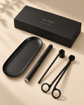 pjc studio four-piece matte black Candle Care Kit with wick trimmer, snuffer, rechargeable USB lighter and tray