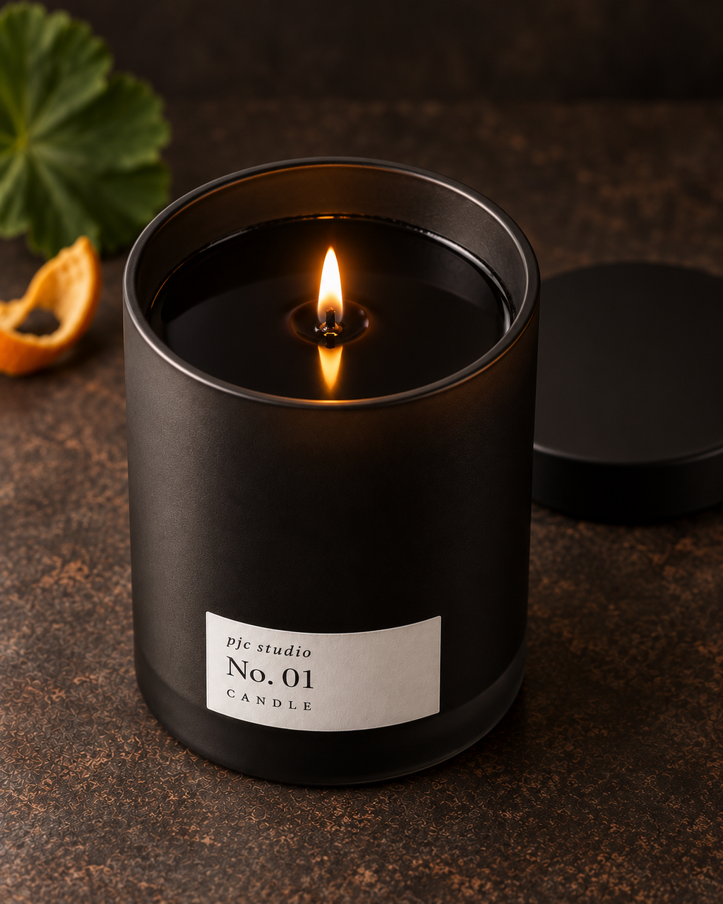 pjc studio No. 01 Signature candle with black wax, geranium, bergamot and mandarin