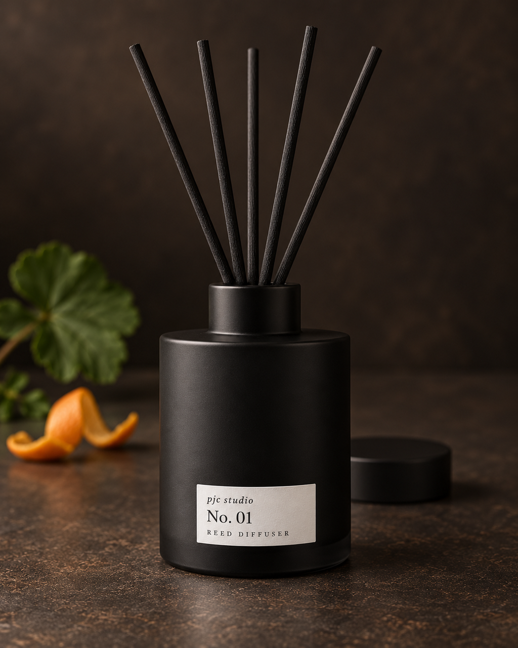 pjc studio No. 01 Signature reed diffuser with five black fibre reeds