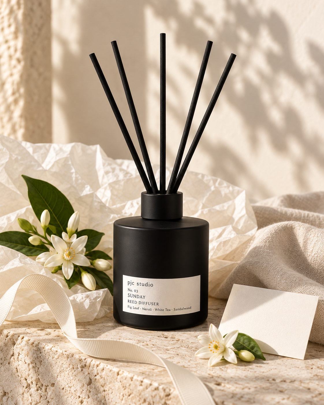 pjc studio No. 03 Sunday reed diffuser styled as a considered gift